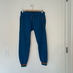 Aviator Nation Blue Joggers Zipper Pockets Size Medium Rainbow Cuffs